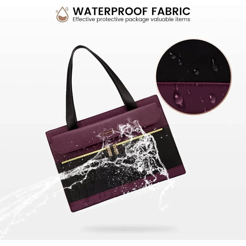 Women Laptop Tote Bag 15.6 Inch Leather Waterproof Organizer Work Office